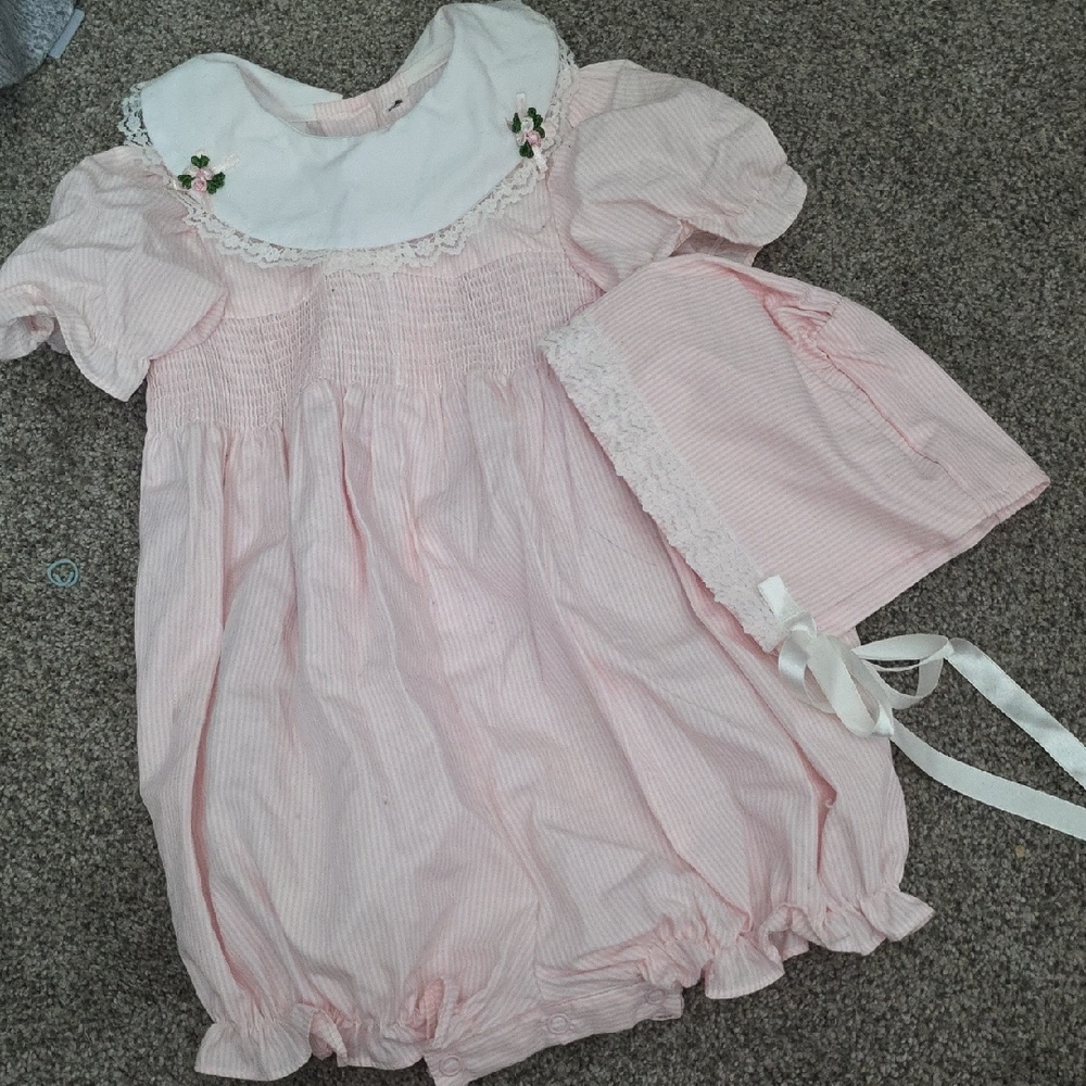 Pink Striped Kids One Piece with Bonnet